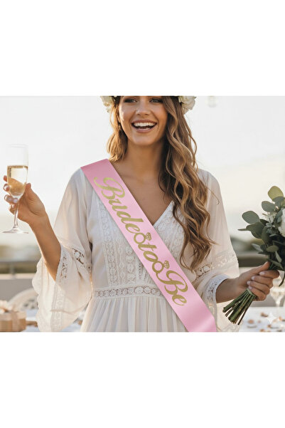 Acar Süs Bride To Be Kuşak Kurdela Pembe Üzerine Altın