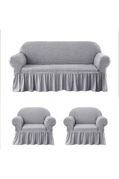 Lenjeria Familiei Tale Elastic and Crepe Covers with Ruffle, 3-Seater Sofa + ...