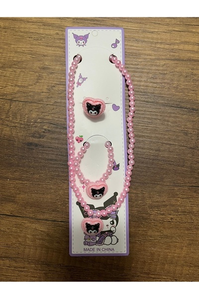 gülümse gel Kız Çocuk Kuromi Kolye Bileklik Yüzük Seti