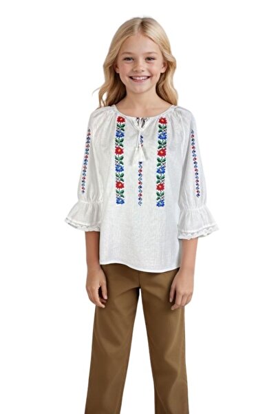 rody's forever CPF girls' blouse, white/blue , 8 years old, 120 cm