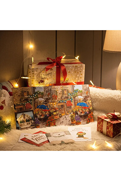 SELLGIFT Tablou Pictat Manual – Terasă Italiană Rustică – Străduță cu Flori