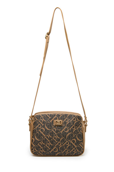 Pierre Cardin Geantă de mână pentru femei cu monogramă maro, cu curea reglabi...