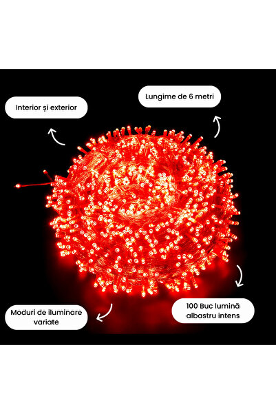OEM Șir de lumini de Crăciun 100 LED-uri, 6 m Interior-Exterior – Roșu