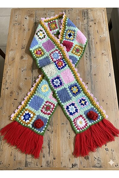 Home Handmade crochet patchwork motif ethnic women's scarf