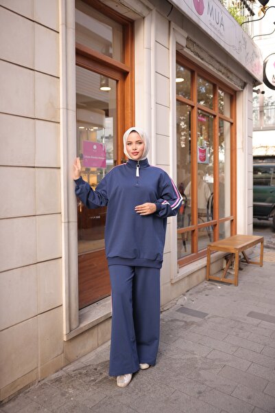 MİMİ Luxury Wear Women's Stylish Hijab Tracksuit Set with Zipper & Bottom Top Set