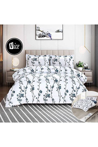 NİCE 4-piece summer quilt set, floral white purple 220×230 cm