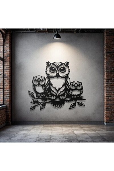 STE Metal Baykuş Duvar Dekoru – Aile Figürlü Modern Metal Tablo Ev Ofis Salon...