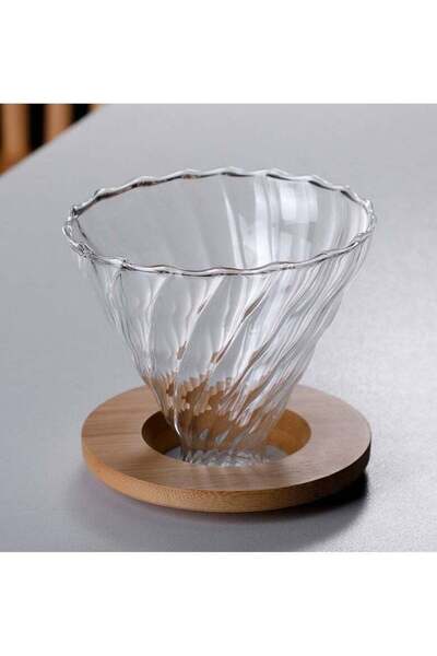 Generic Glass Coffee Dripper with Bamboo Stand (Size 02)