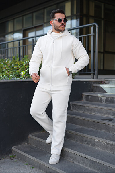 Berka Men's 3 Thread Fleece-Lined Baggy Tracksuit Set, Oversized Winter Hooded Zipper Premium