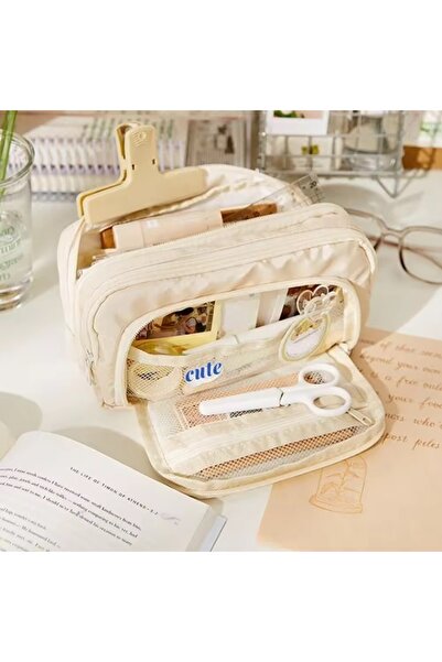 synshop Kawaii Travel Large Capacity Oxford Cloth Multi-Compartment Large Size Pen Holder Pencil Case Gift