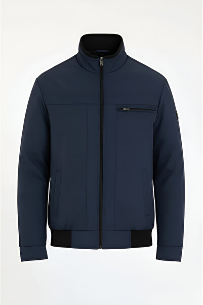 CIVILTIPOLO Men's Regular Fit Ribbed Inner Pocket Zippered Water Repellent Basic Casual Jacket Style Coat