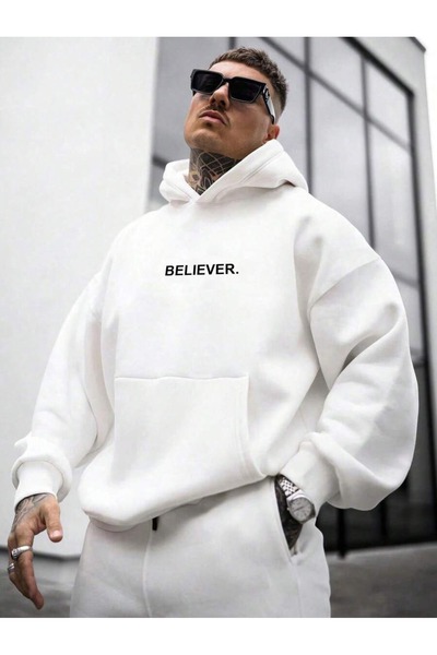 OVER HEAD Hanorac pentru bărbați Believer cu imprimeu cu 3 fire