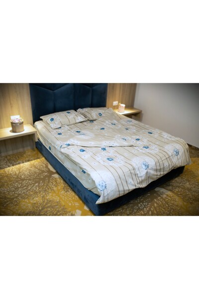 OEM Beige bed linen for 2 people with blue-green dandelions
