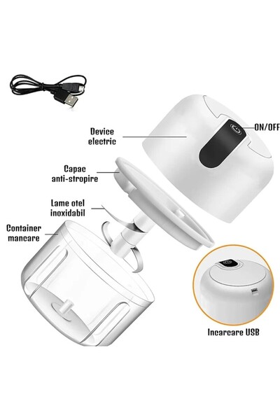 iTin Mini Electric Chopper Wireless, 250ml, 3 stainless steel blades, USB charging, compact, portable