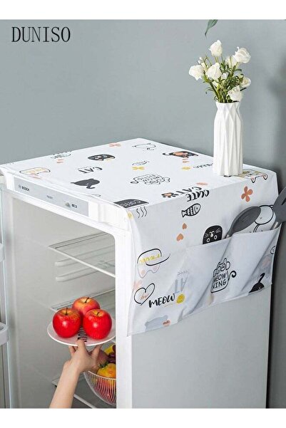 Generic DUNISO Fridge Dust Cover Washer And Dryer Top Cover Refrigerator Dust Proof Cover with Storage Pock