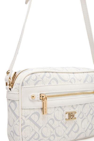 Pierre Cardin White Monogram Adjustable Strap Zipper Closure Women's Handbag - Shoulder Bag 05Po25Y2514