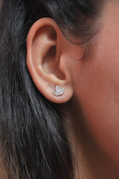 SUNSHINE 925 Ayar Gümüş , Rodyum Kaplama Beyaz Taşlı Lotus Çiçeği Küpe