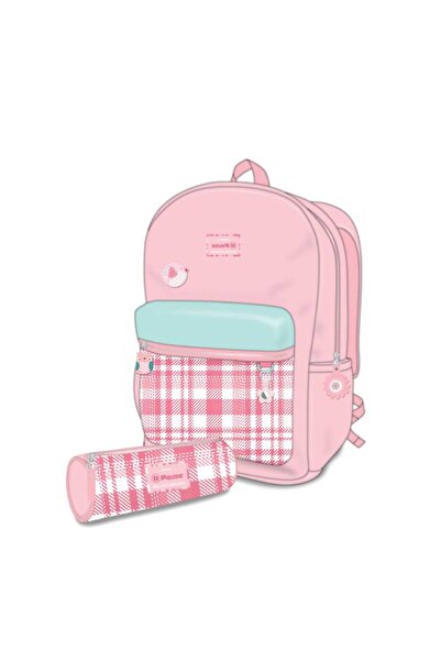 BOZ school backpack + pencil case, pink, size 17