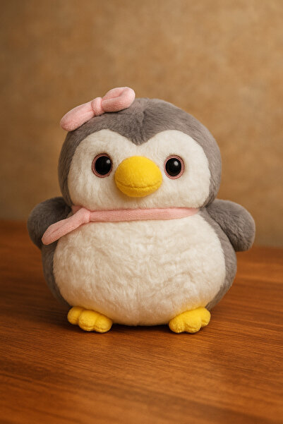 NARCIX Plush penguin 20 cm – gray & pink, bow & backpack, children's plush toy
