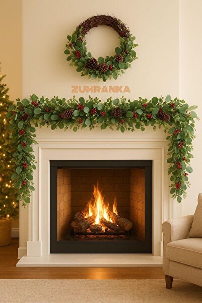 ZUMRANKA Kış Okaliptüslü Kozalaklı ve Kokinalı Yılbaşı Dekoru – 180 cm 🌲