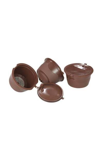 Generic 3-Piece Reusable Coffee Capsule Dolce Gusto With Spoon and Brush Brown