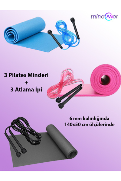 Minamor 6 mm trostruka prostirka za pilates i uže za skakanje