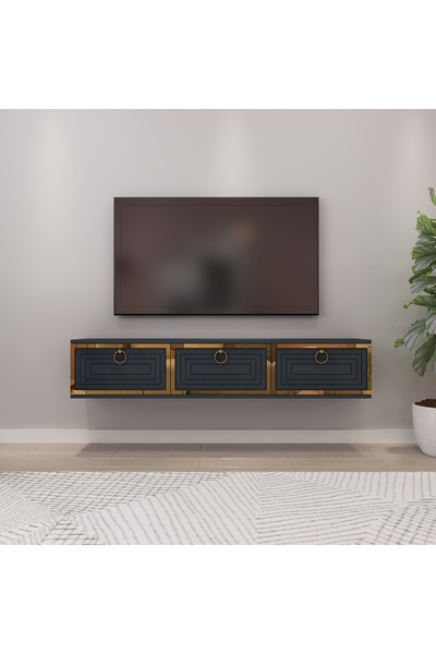 morepp Palo 150 cm Duvara Monte Tv Ünitesi Tv Sehpası| Antrasit-Altın
