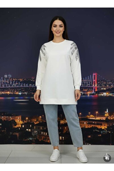 azram Sparkly Shoulder Detail Long Sweatshirt & Jean Combination