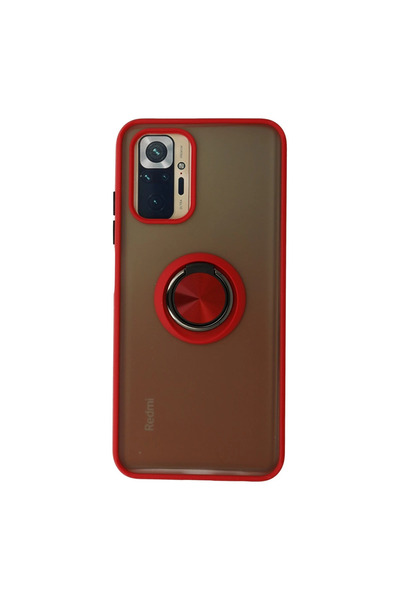 Twin Store غطاء حماية سيليكون لهاتف ريدمي نوت 10 مع حلقة مونتريال - أحمر