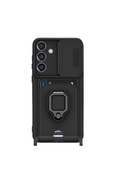 Twin Store حافظة Galaxy S25 Zuma من السيليكون مع حلقة لبطاقة العمل - أسود