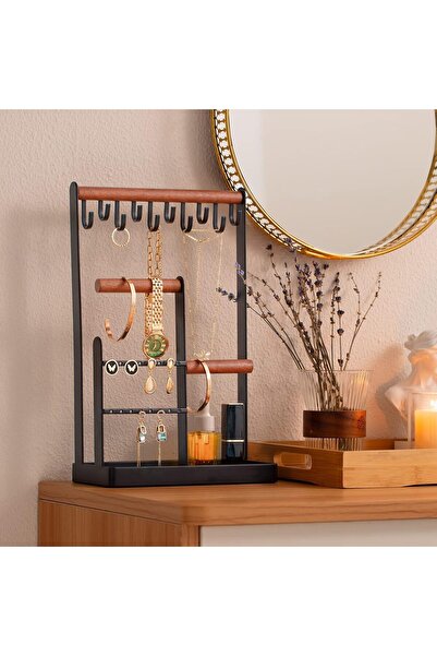 PROCASE 4-Tier Jewelry Organizer Stand with Earring Tray and 10 Hooks - Black