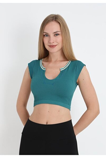 TOSKI Tricou Crop Damă cu Mânecă Scurtă verde