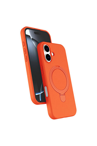 AL - KAR TİCARET غطاء آيفون 16 بلس ريجال مع حامل ماج سيف - برتقالي