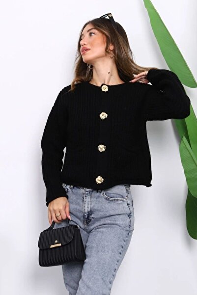 mahira collection Cardigan pentru femei din tricot cu nasturi mari, cu guler ...