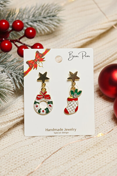 BearPear 2'li Küpe Yılbaşı Konseptli Asimetrik Küpe Serisi