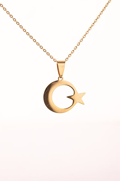 TAKI DERYASI قلادة من الفولاذ على شكل نجمة القمر باللون الذهبي، مصنوعة من الف...