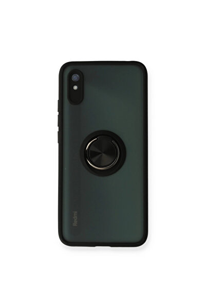 Twin Store غطاء حماية سيليكون لهاتف ريدمي 9A بتصميم مونتريال مع حلقة - أسود