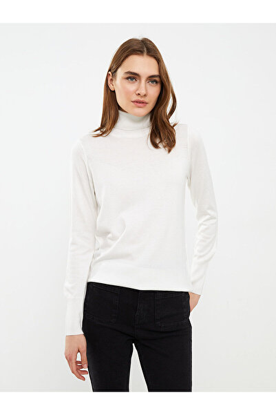 LC Waikiki Ecru Turtleneck Plain Long Sleeve Women's Knitwear Sweater