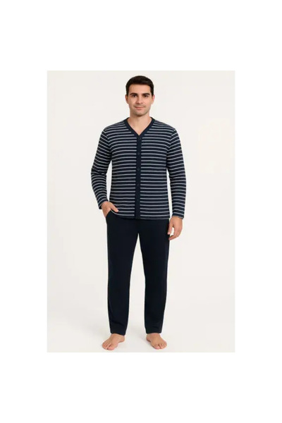 TOSKI Pijamale barbati din bumbac, maneca lunga cu nasturi, pantaloni lungi