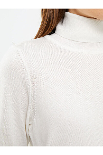 LC Waikiki Ecru Turtleneck Plain Long Sleeve Women's Knitwear Sweater