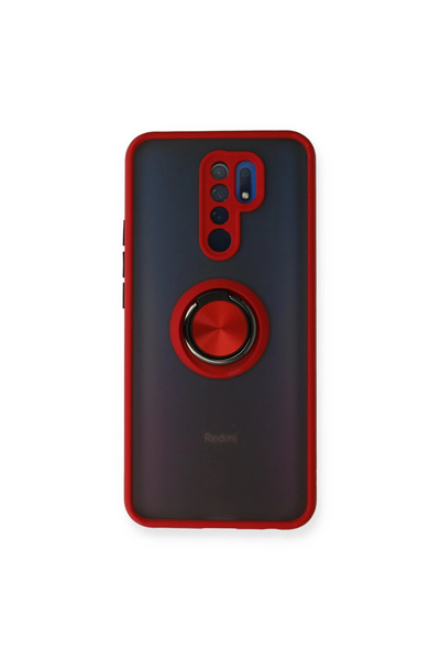 Twin Store غطاء سيليكون لهاتف ريدمي 9 مع حلقة مونتريال - أحمر