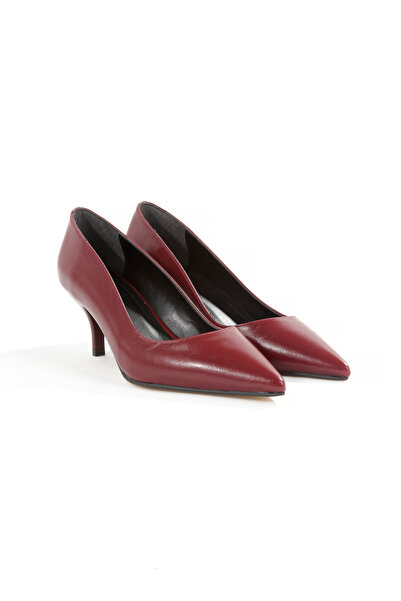 Catelyn Women's Burgundy Textured Leather Pointed Toe Stiletto Short Thin Heeled Shoes - 7 cm