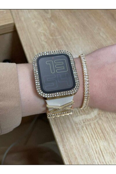Bushco Store Apple Watch 44mm Gold Taşlı Kasa Ve Ekran Koruma