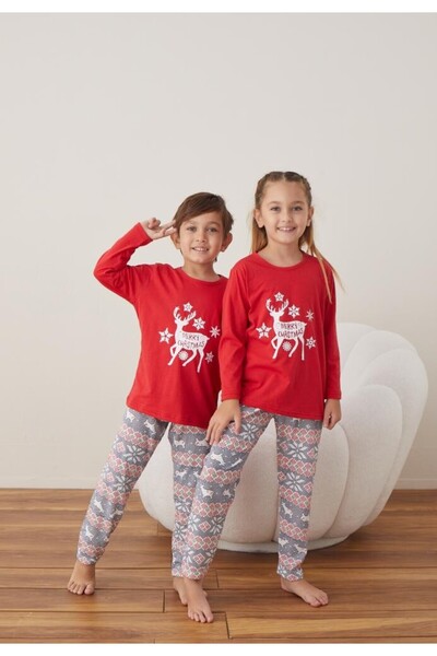 TOSKI Christmas Pajamas for Girls and Boys, Long Sleeve, Long Pants, Red, Merry Christmas