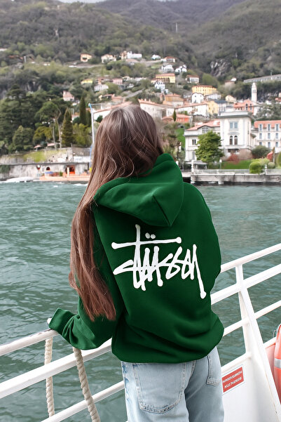 CLASSY.MODA Unisex 3 Thread O Oversized Stüssy Style Lettering B Printed K Hooded Kangaroo Pocket Comfortable Sweat Hoodie
