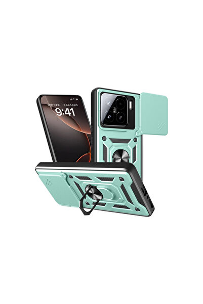 Twin Store حافظة Mi 15 مع حلقة عدسة بارس من السيليكون - أخضر