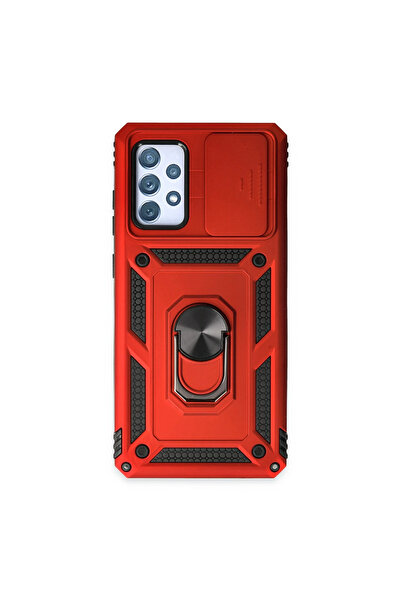 Twin Store جراب لهاتف جالاكسي A52 مع حلقة عدسة من السيليكون - أحمر