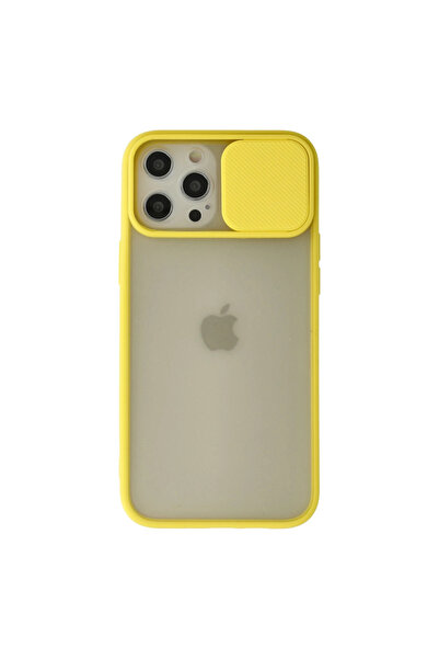 Twin Store حافظة آيفون 12 بلم بلوري للكاميرا من السيليكون - أصفر