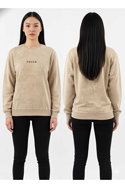 Selanik Kumaş Unisex Vintage Wash Pamuklu Yumuşak Dokulu üç İplik Bisiklet Yaka Sweatshirt