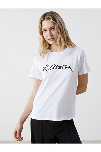 LC Waikiki New Season Crew Neck Ataturk Signature B Printed Women's T-Shirt